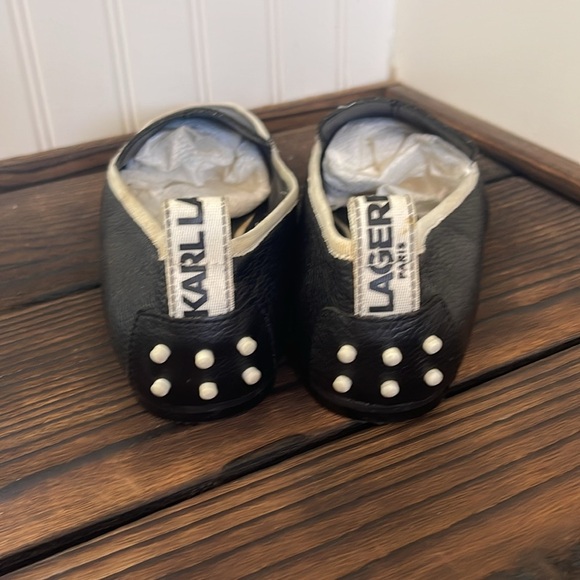 Karl Lagerfeld Paris Black and White Driver Leather Loafers - Picture 3 of 7